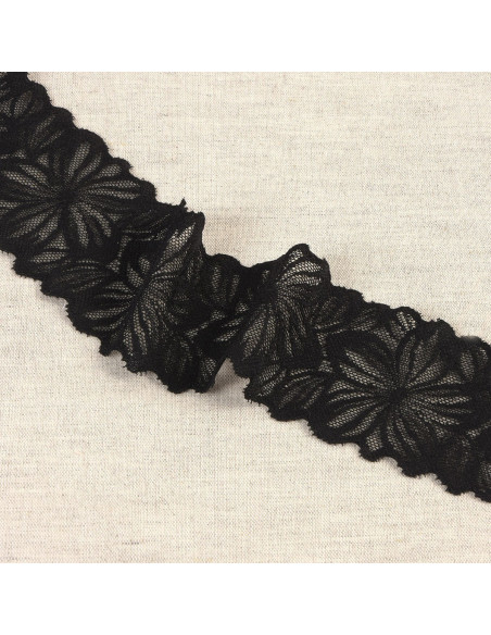 Encaje elástico pétalos de flores - Negro