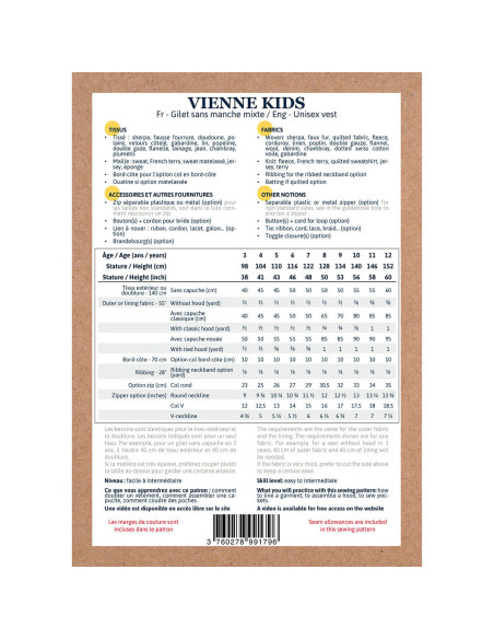 Patrón de chaleco sin mangas unisex Vienne kids - Ikatee