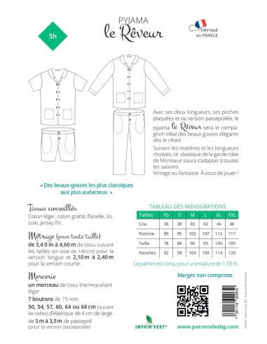 Patrón de pijama para hombre El Soñador - Los BG