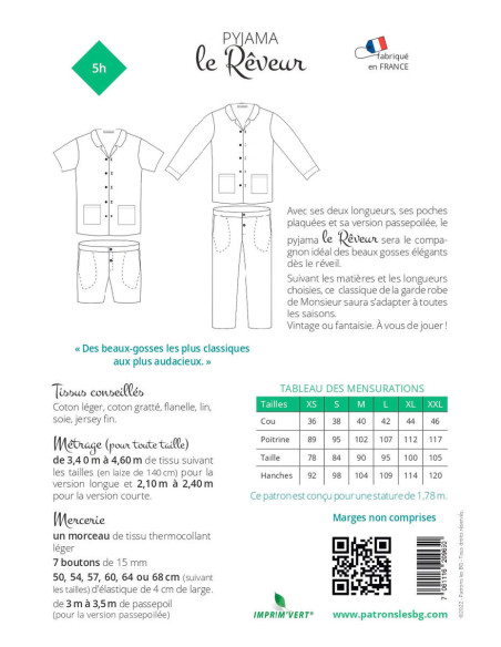 Patrón de pijama para hombre El Soñador - Los BG