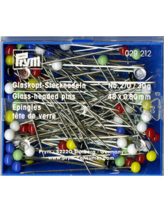 Caja de 30 g de alfileres con cabeza de vidrio extra largos surtidos Prym