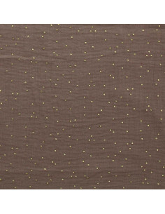 Tejido de doble gasa de algodón con mini lunares dorados - Castaño