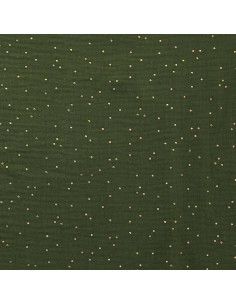Tejido de doble gasa de algodón con mini lunares dorados - Helecho