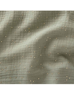 Tejido de doble gasa de algodón con mini lunares dorados - Verbena