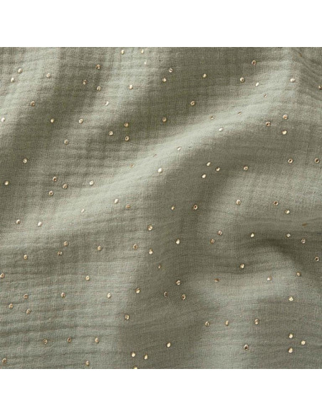 Tejido de doble gasa de algodón con mini lunares dorados - Verbena