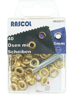 Caja de 40 ojales de 5 mm con herramienta de colocación Rascol - Oro