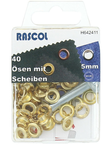 Caja de 40 ojales de 5 mm con herramienta de colocación Rascol - Oro