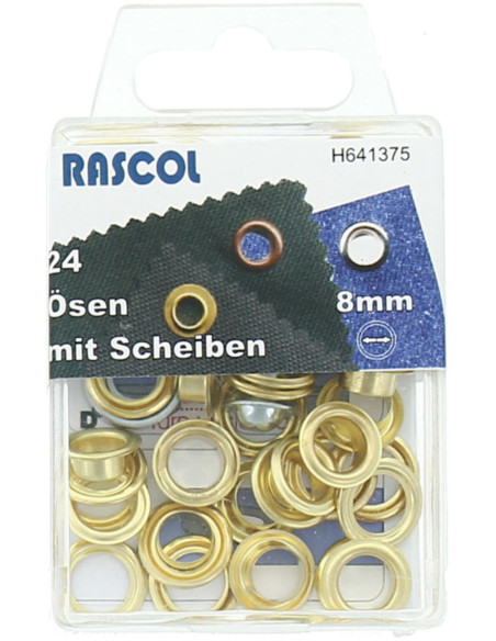 Caja de 24 ojales de 8 mm con herramienta de colocación Rascol - Oro