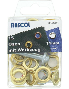 Caja de 15 ojales de 11 mm con herramienta de colocación Rascol - Oro