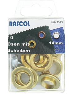 Caja de 10 ojales de 14 mm con herramienta de colocación Rascol - Oro