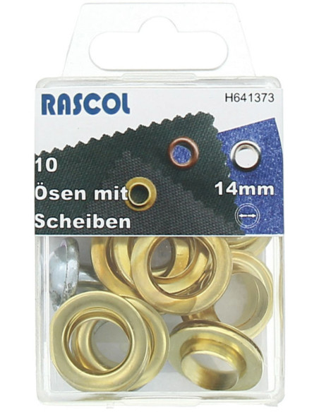 Caja de 10 ojales de 14 mm con herramienta de colocación Rascol - Oro
