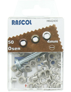 Caja de 50 ojales de 4 mm con herramienta de colocación Rascol - Plata