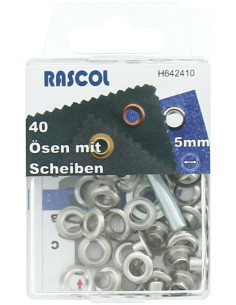 Caja de 40 ojales de 5 mm con herramienta de colocación Rascol - Plata