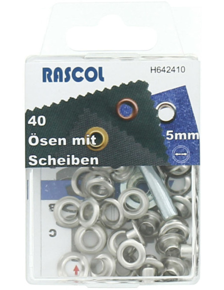 Caja de 40 ojales de 5 mm con herramienta de colocación Rascol - Plata