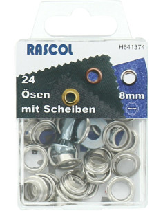 Caja de 24 ojales de 8 mm con herramienta de colocación Rascol - Plata