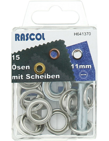 Caja de 15 ojales de 11 mm con herramienta de colocación Rascol - Plata