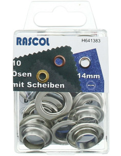 Caja de 10 ojales de 14 mm con herramienta de colocación Rascol - Plata
