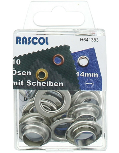 Caja de 10 ojales de 14 mm con herramienta de colocación Rascol - Plata