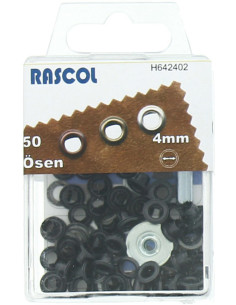 Caja de 50 ojales de 4 mm con herramienta de colocación Rascol - Negro