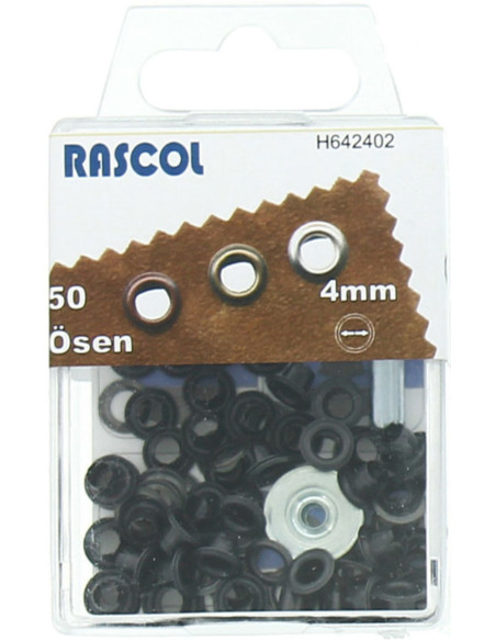 Caja de 50 ojales de 4 mm con herramienta de colocación Rascol - Negro