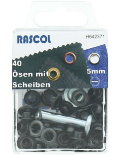 Caja de 40 ojales de 5 mm con herramienta de colocación Rascol - Negro