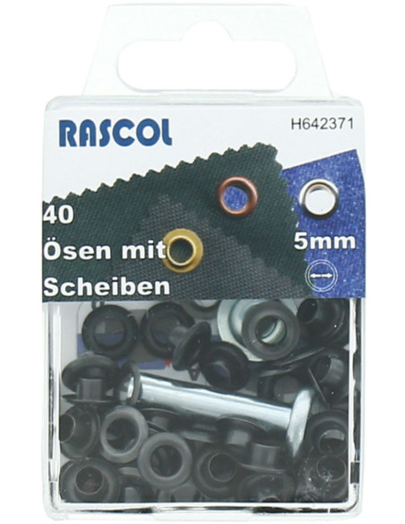 Caja de 40 ojales de 5 mm con herramienta de colocación Rascol - Negro