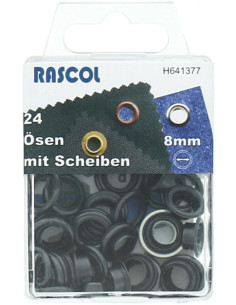 Caja de 24 ojales de 8 mm con herramienta de colocación Rascol - Negro