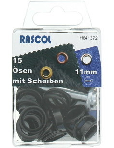 Caja de 15 ojales de 11 mm con herramienta de colocación Rascol - Negro