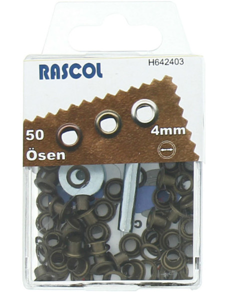 Caja de 50 ojales de 4 mm con herramienta de colocación Rascol - Latón antiguo