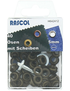 Caja de 40 ojales de 5 mm con herramienta de colocación Rascol - Latón antiguo