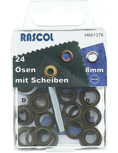 Caja de 24 ojales de 8 mm con herramienta de colocación Rascol - Latón antiguo