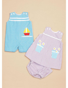 Patrón de peto, vestido y pantalones cortos para bebés - Butterick 6905