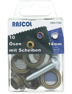 Caja de 10 ojales de 14 mm con herramienta de colocación Rascol - Latón antiguo