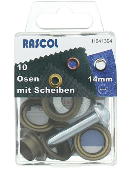 Caja de 10 ojales de 14 mm con herramienta de colocación Rascol - Latón antiguo