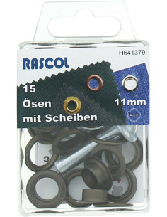 Caja de 15 ojales de 11 mm con herramienta de colocación Rascol - Latón antiguo
