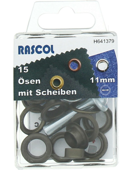 Caja de 15 ojales de 11 mm con herramienta de colocación Rascol - Latón antiguo