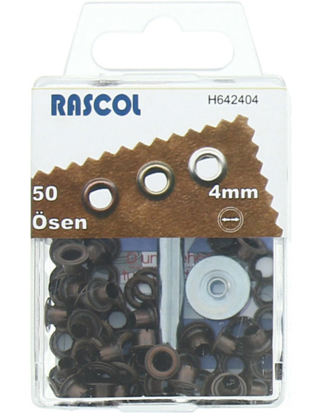 Caja de 50 ojales de 4 mm con herramienta de colocación Rascol - Cobre