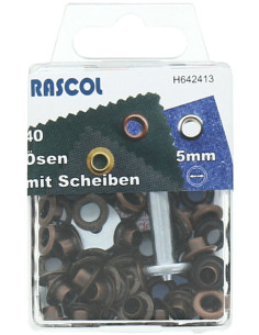 Caja de 40 ojales de 5 mm con herramienta de colocación Rascol - Cobre