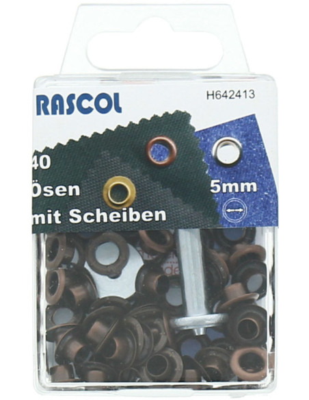 Caja de 40 ojales de 5 mm con herramienta de colocación Rascol - Cobre