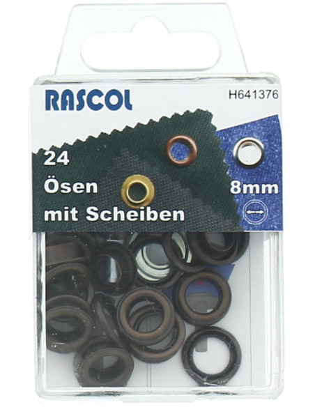 Caja de 24 ojales de 8 mm con herramienta de colocación Rascol - Cobre