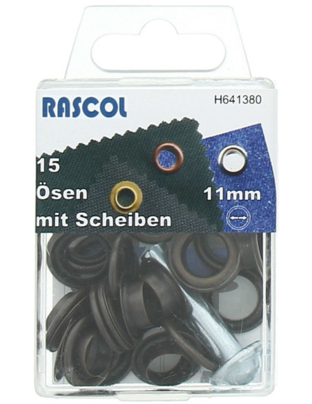 Caja de 15 ojales de 11 mm con herramienta de colocación Rascol - Cobre