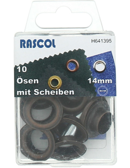 Caja de 10 ojales de 14 mm con herramienta de colocación Rascol - Cobre