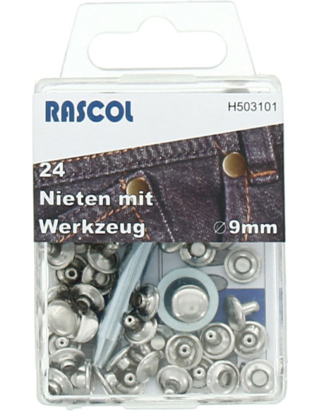 Caja de 24 remaches de 9 mm con herramienta - Plata