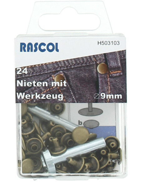 Caja de 24 remaches de 9 mm con herramienta - Bronce
