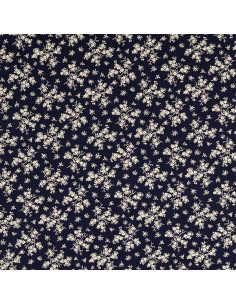 Tejido de algodón vintage - Fondo azul marino con pequeñas flores crudas