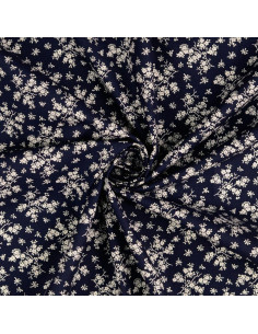 Tejido de algodón vintage - Fondo azul marino con pequeñas flores crudas 2