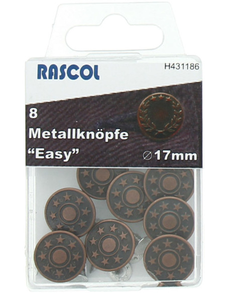 Caja de 8 botones vaqueros 17mm Rascol - Cobre Estrellas