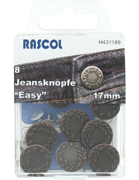 Caja de 8 botones vaqueros 17mm Rascol - Cañón de fusil Laureles