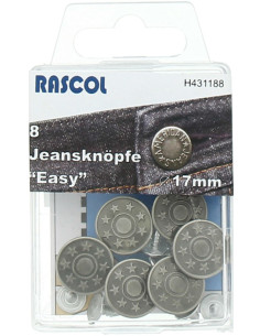 Caja de 8 botones vaqueros 17mm Rascol - Plata mate estrellas