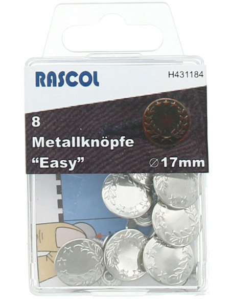 Caja de 8 botones vaqueros 17mm Rascol - Laurel plateado brillante